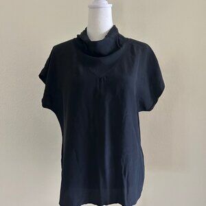 Vintage Vogue Alley Silk Blouse Short Sleeve High Neck Button Top Women’s SZ M